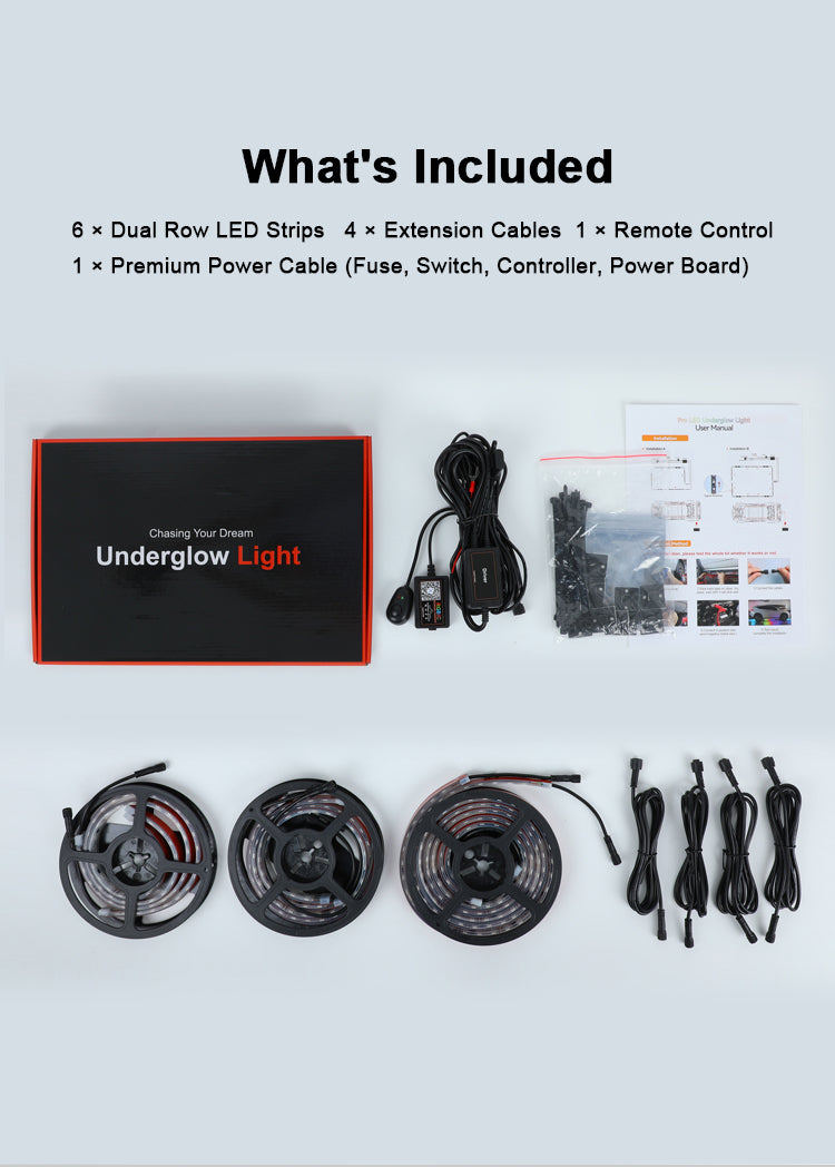 RGBIC Unterbodenbeleuchtung für Autos – 6-teiliges Komplettset 60cm & 150cm